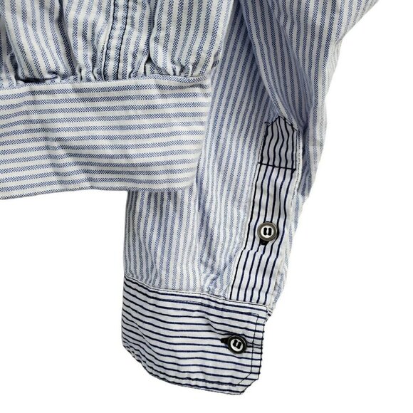 We The Free People Blouse Small Striped Blue Button‎ Front Collared Long Sleeve - Picture 5 of 16
